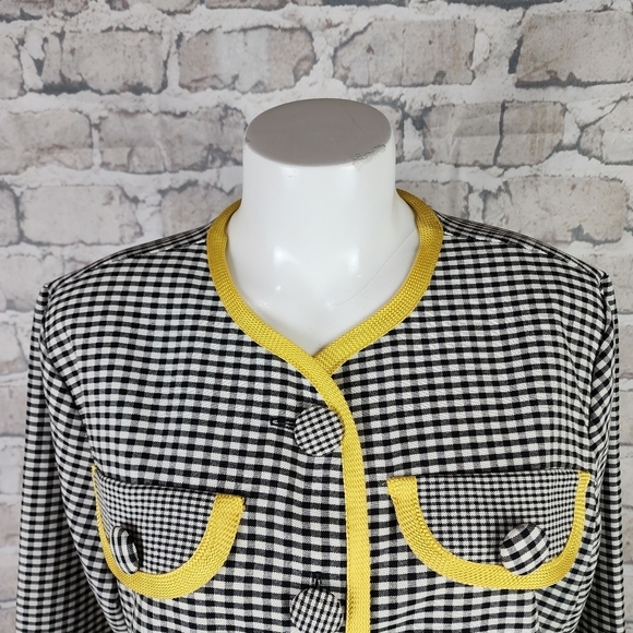 Vintage 60s Gingham Button Front Mini Dress Jacket Black White  Size Medium - Picture 6 of 15